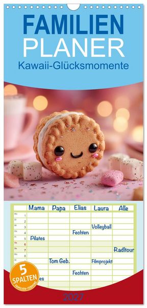 Produktbild: Familienplaner 2027 - Kawaii-Gl&uuml;cksmomente mit 5 Spalten (Wandkalender, 21 x 45 cm) CALVENDO