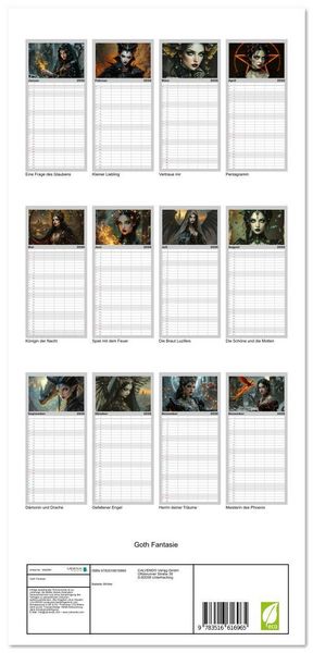 Produktbild: Familienplaner 2026 - Goth Fantasie mit 5 Spalten (Wandkalender, 21 x 45 cm) CALVENDO