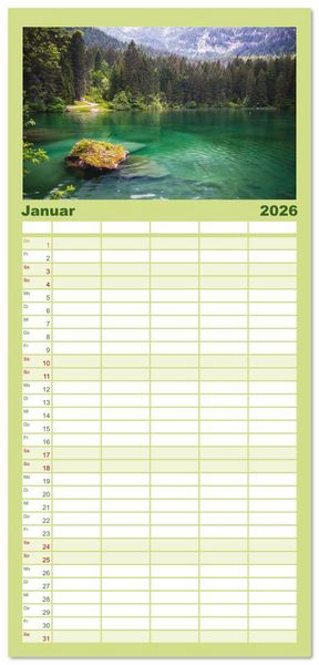Produktbild: Familienplaner 2026 - Alpensee - Wunder der Natur mit 5 Spalten (Wandkalender, 21 x 45 cm) CALVENDO