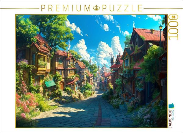 Produktbild: CALVENDO Puzzle Auf dem Weg in die Stadt - Anime Dorflandschaft | 1000 Teile Lege-Gr&ouml;&szlig;e 64x48cm Foto-Puzzle f&uuml;r gl&uuml;ckliche Stunden
