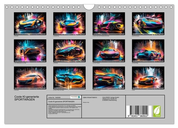 Produktbild: Coole KI-generierte SPORTWAGEN (Wandkalender 2026 DIN A4 quer), CALVENDO Monatskalender