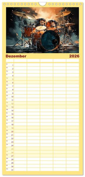Produktbild: Familienplaner 2026 - Taktvolle Kunst: Der bunte Schlagzeugkalender mit 5 Spalten (Wandkalender, 21 x 45 cm) CALVENDO