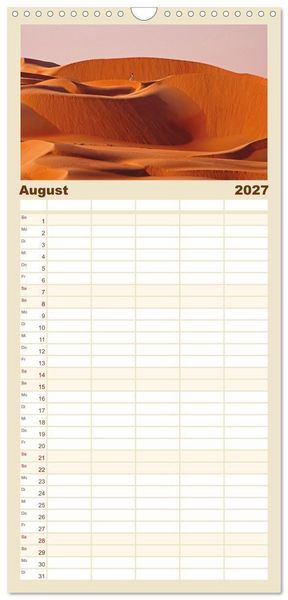 Produktbild: Familienplaner 2027 - Die D&uuml;nen in der W&uuml;ste von Abu Dhabi mit 5 Spalten (Wandkalender, 21 x 45 cm) CALVENDO