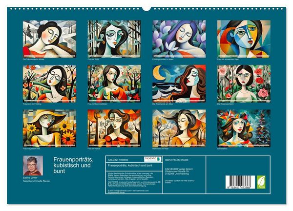 Produktbild: Frauenportr&auml;ts, kubistisch und bunt (hochwertiger Premium Wandkalender 2026 DIN A2 quer), Kunstdruck in Hochglanz