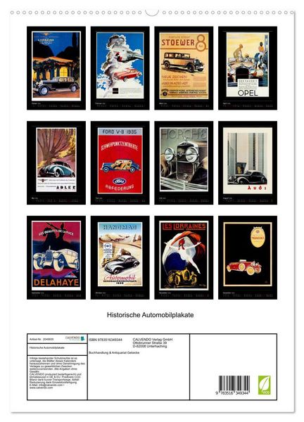 Produktbild: Historische Automobilplakate (hochwertiger Premium Wandkalender 2026 DIN A2 hoch), Kunstdruck in Hochglanz