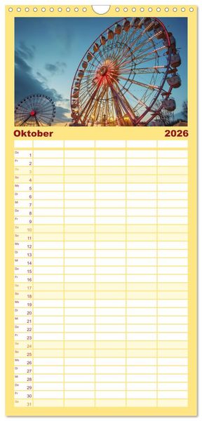 Produktbild: Familienplaner 2026 - Riesenr&auml;der und Kirmes mit 5 Spalten (Wandkalender, 21 x 45 cm) CALVENDO