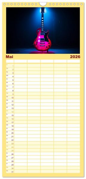 Produktbild: Familienplaner 2026 - Sechs Saiten, Zw&ouml;lf Monate - Der Gitarrenkalender mit 5 Spalten (Wandkalender, 21 x 45 cm) CALVENDO