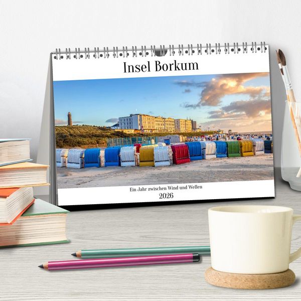 Produktbild: Insel Borkum - Ein Jahr zwischen Wind und Wellen (Tischkalender 2026 DIN A5 quer), CALVENDO Monatskalender