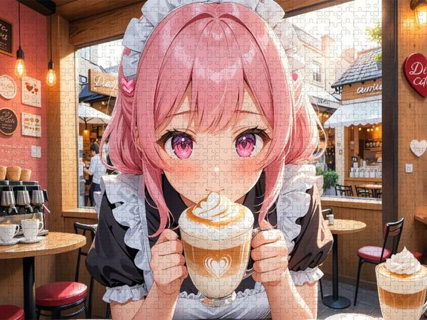 Produktbild: CALVENDO Puzzle Anime Maid mit Latte Art im Caf&eacute; - Manga Bild voller Charme | 1000 Teile Lege-Gr&ouml;&szlig;e 64x48cm Foto-Puzzle f&uuml;r gl&uuml;ckliche Stunden