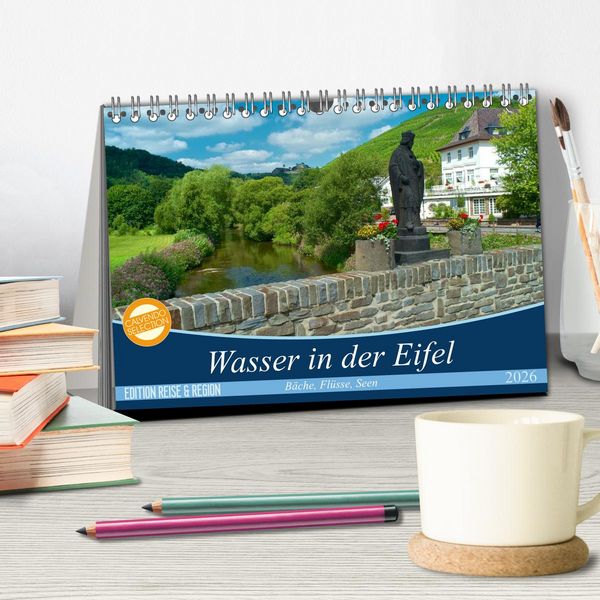 Produktbild: B&auml;che, Fl&uuml;sse, Seen - Wasser in der Eifel (Tischkalender 2026 DIN A5 quer), CALVENDO Monatskalender