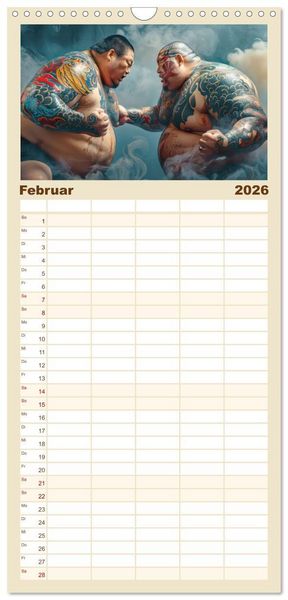 Produktbild: Familienplaner 2026 - Sumo - Japans schwere Ringer mit 5 Spalten (Wandkalender, 21 x 45 cm) CALVENDO
