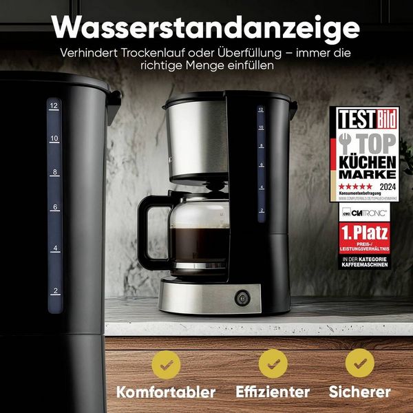 Produktbild: Clatronic KA 3808 Kaffeemaschine Edelstahl Fassungsverm&ouml;gen Tassen=12 Warmhaltefunktion, Glaskanne
