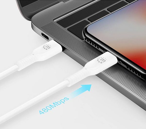 Produktbild: Manhattan USB-Kabel USB-C&reg; Stecker, Apple Lightning Stecker 0.50m Wei&szlig; 394505