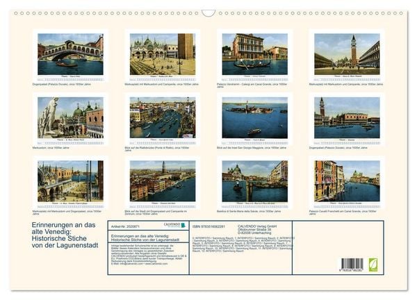 Produktbild: Erinnerungen an das alte Venedig: Historische Stiche von der Lagunenstadt (Wandkalender 2026 DIN A2 quer), CALVENDO Monatskalender