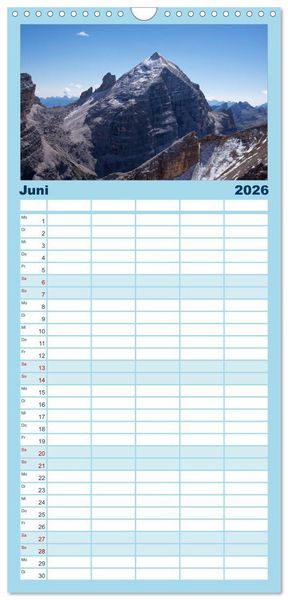 Produktbild: Familienplaner 2026 - Zauber der Berge mit 5 Spalten (Wandkalender, 21 x 45 cm) CALVENDO