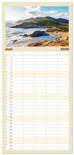 Produktbild: Familienplaner 2026 - Sardinien Insel mit Meerblick mit 5 Spalten (Wandkalender, 21 x 45 cm) CALVENDO