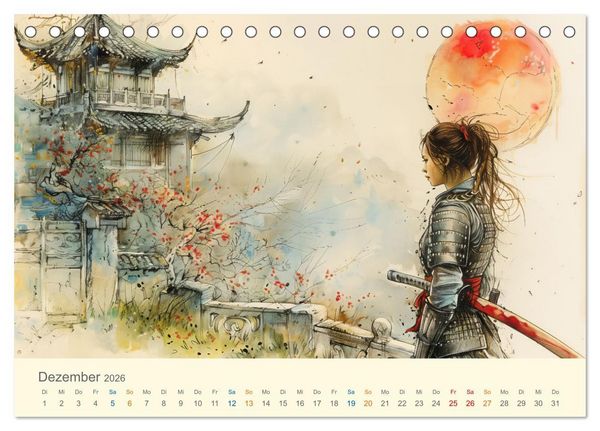 Produktbild: Samurai - whimsical inked style (Tischkalender 2026 DIN A5 quer), CALVENDO Monatskalender