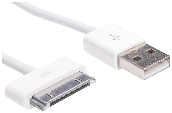 Akyga USB-Kabel USB-A Stecker, Apple 30pol. Stecker 1.00m Weiß AK-USB-08