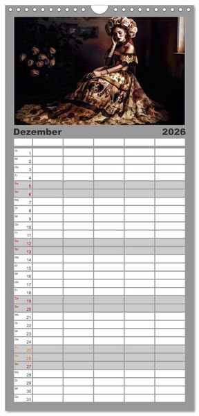 Produktbild: Familienplaner 2026 - Festliche Dia de Muertos Portr&auml;ts mit 5 Spalten (Wandkalender, 21 x 45 cm) CALVENDO