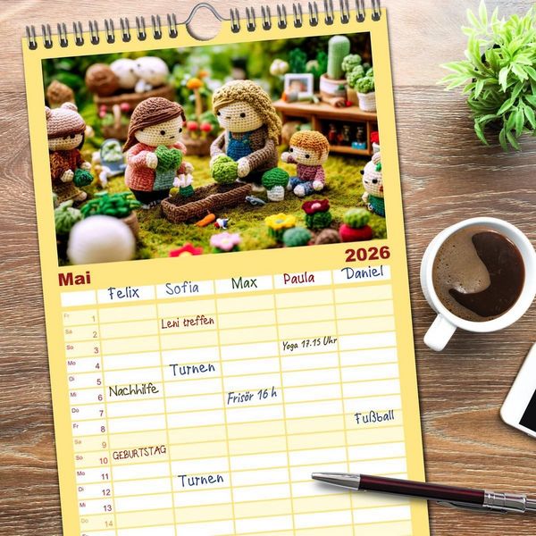 Produktbild: Familienplaner 2026 - Amigurumi Moments. Ein fantastischer Familienalltag mit 5 Spalten (Wandkalender, 21 x 45 cm) CALVENDO