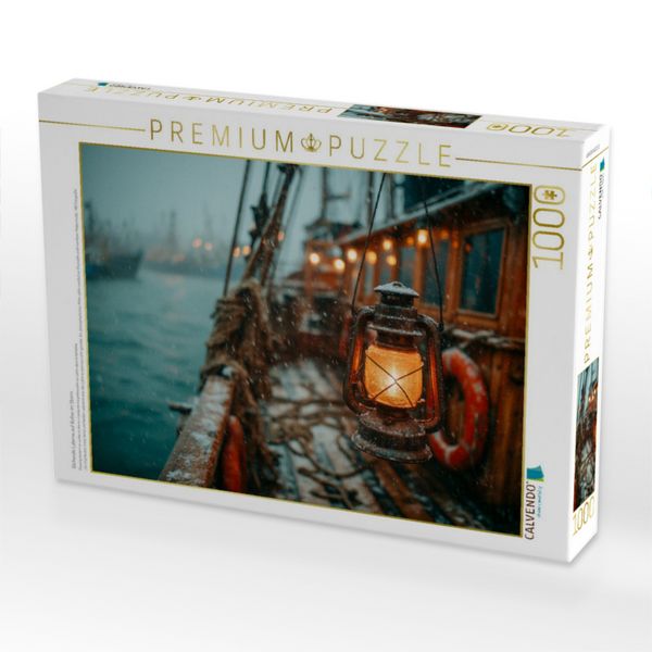 Produktbild: CALVENDO Puzzle Gl&uuml;hende Laterne auf Kutter im Sturm | 1000 Teile Lege-Gr&ouml;&szlig;e 64x48cm Foto-Puzzle f&uuml;r gl&uuml;ckliche Stunden