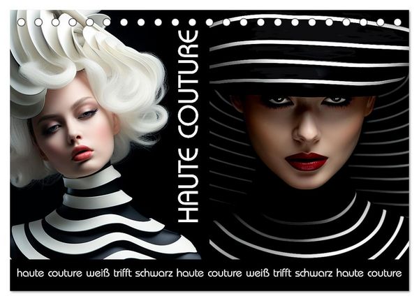 Produktbild: Haute Couture - Wei&szlig; trifft Schwarz (Tischkalender 2026 DIN A5 quer), CALVENDO Monatskalender