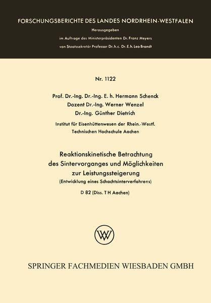 Produktbild: Reaktionskinetische Betrachtung des Sintervorganges und M&ouml;glichkeiten zur Leistungssteigerung