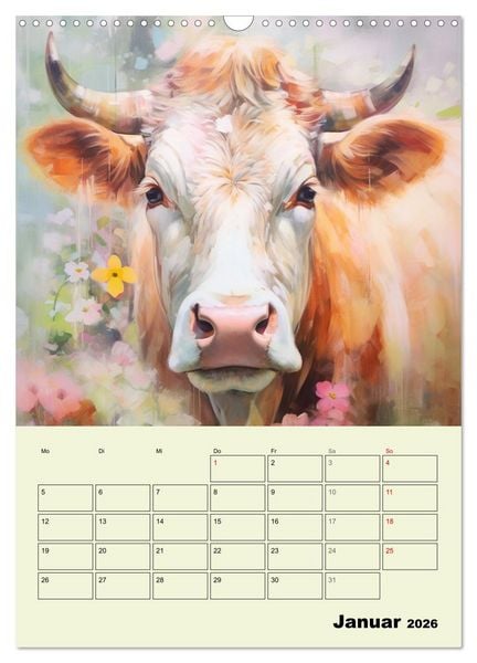 Produktbild: Zauberhafte K&uuml;he. Duftige Aquarelle von tollen Tieren (Wandkalender 2026 DIN A3 hoch), CALVENDO Monatskalender