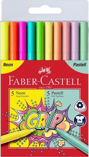 Faber-Castell Filzstifte GRIP Neon+Pastell 10er Set