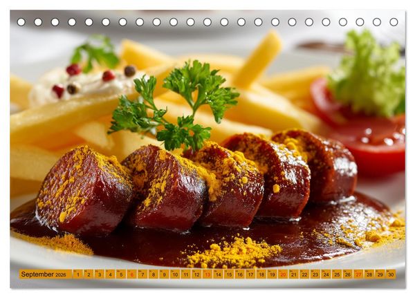 Produktbild: Currywurst Kalender - Das Berliner Kultgericht f&uuml;r Fleischliebhaber (Tischkalender 2026 DIN A5 quer), CALVENDO Monatskalender