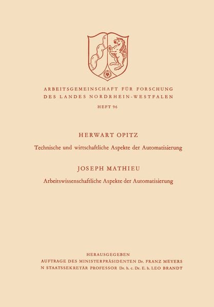 Produktbild: Technische und wirtschaftliche Aspekte der Automatisierung. Arbeitswissenschaftliche Aspekte der Automatisierung