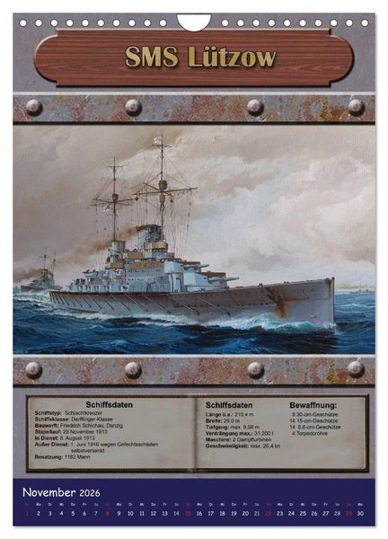 Produktbild: Die kaiserliche Marine 1871 - 1918 (Wandkalender 2026 DIN A4 hoch), CALVENDO Monatskalender