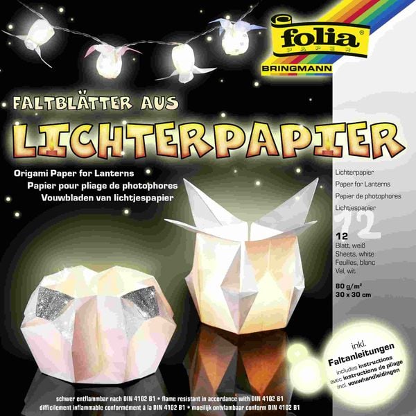 Folia Lichterpapier 80g/m², 30x30cm, 12 Blatt, weiß