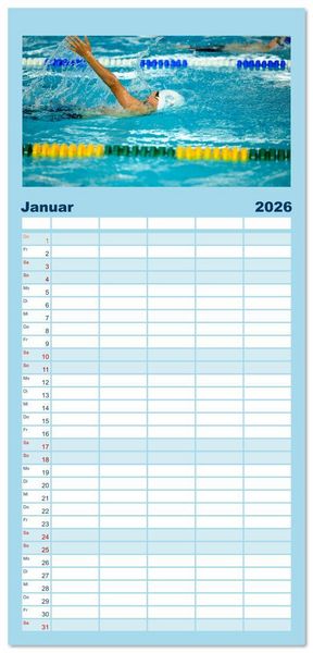 Produktbild: Familienplaner 2026 - Schwimmen - Bahn f&uuml;r Bahn mit 5 Spalten (Wandkalender, 21 x 45 cm) CALVENDO