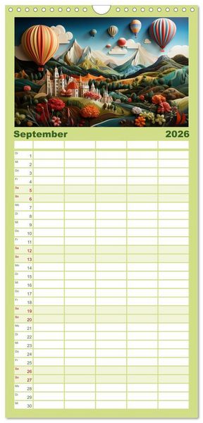 Produktbild: Familienplaner 2026 - Paper Art mit 5 Spalten (Wandkalender, 21 x 45 cm) CALVENDO