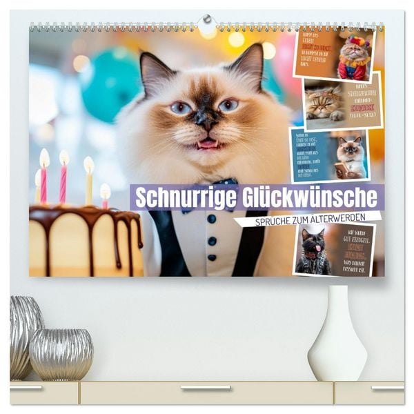 Produktbild: Schnurrige Gl&uuml;ckw&uuml;nsche - Spr&uuml;che zum &Auml;lterwerden (hochwertiger Premium Wandkalender 2026 DIN A2 quer), Kunstdruck in Hochglanz