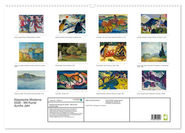 Produktbild: Klassische Moderne 2026 - Mit Kunst durchs Jahr (Wandkalender 2026 DIN A2 quer), CALVENDO Monatskalender