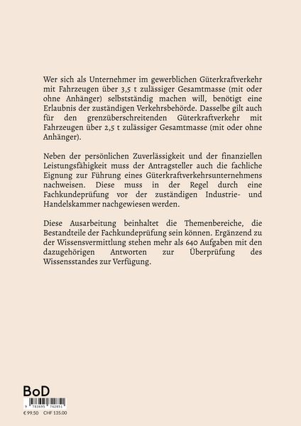 Produktbild: Vorbereitung Zur Fachkundepr&uuml;fung f&uuml;r G&uuml;terkraftverkehrsunternehmer