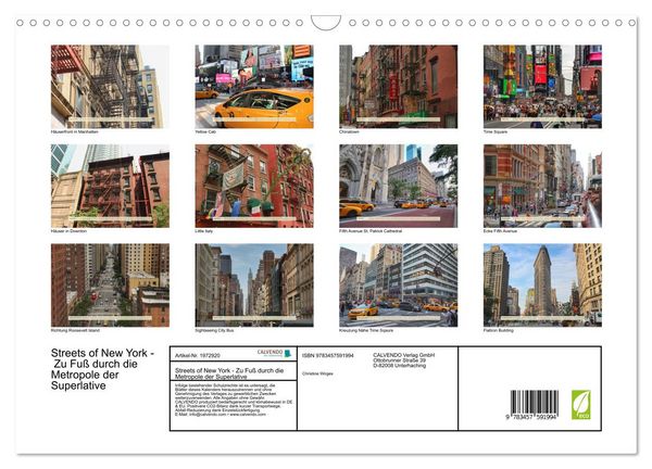 Produktbild: Streets of New York - Zu Fu&szlig; durch die Metropole der Superlative (Wandkalender 2026 DIN A3 quer), CALVENDO Monatskalender
