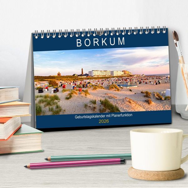 Produktbild: BORKUM Geburtstagskalender mit Planerfunktion (Tischkalender 2026 DIN A5 quer), CALVENDO Monatskalender