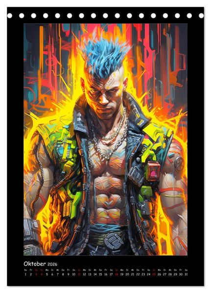 Produktbild: Cyberpunk Heroes. Futuristische Fusion von Technik und Kunst (Tischkalender 2026 DIN A5 hoch), CALVENDO Monatskalender
