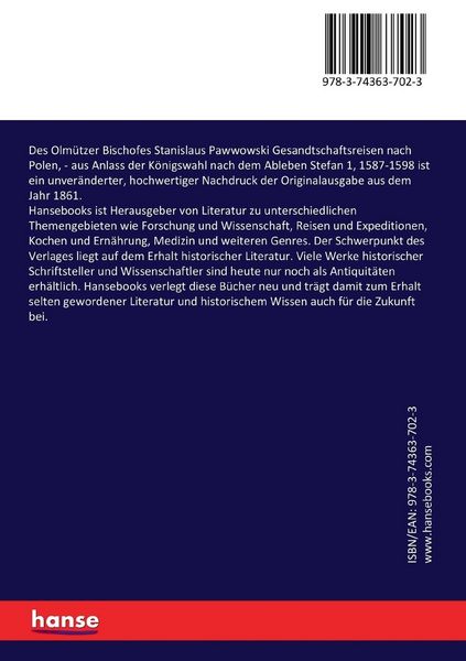Produktbild: Des Olm&uuml;tzer Bischofes Stanislaus Pawwowski Gesandtschaftsreisen nach Polen,