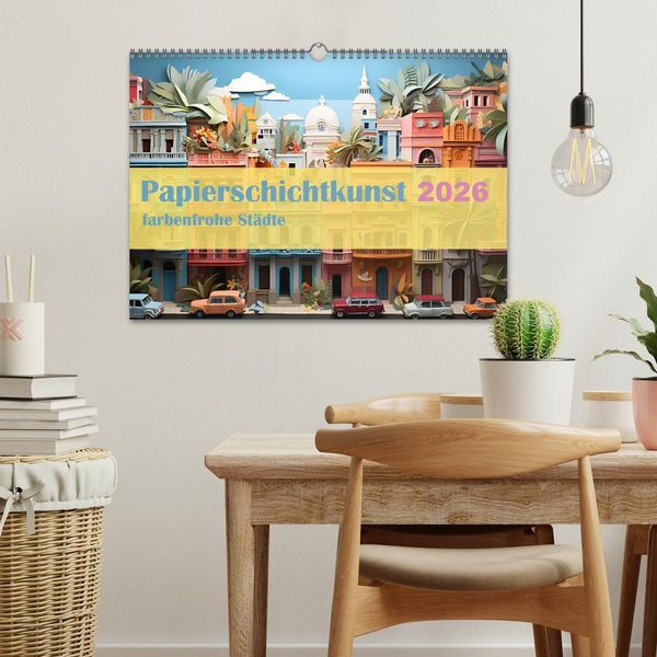 Produktbild: Papierschicktkunst - farbenfohe St&auml;dte (Wandkalender 2026 DIN A3 quer), CALVENDO Monatskalender