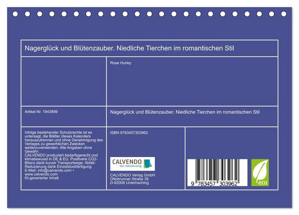 Produktbild: Nagergl&uuml;ck und Bl&uuml;tenzauber. Niedliche Tierchen im romantischen Stil (Tischkalender 2026 DIN A5 quer), CALVENDO Monatskalender