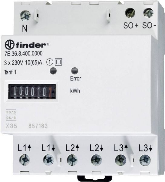 Produktbild: Finder 7E.36.8.400.0010 7E.36.8.400.0010 Drehstromz&auml;hler mechanisch 65 A MID-konform: Ja 1 St.