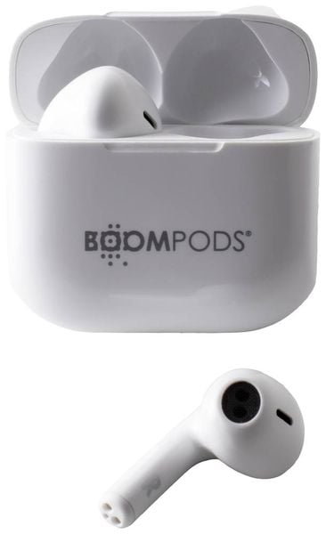 Boompods Bassline Compact In Ear Kopfhörer Bluetooth® Weiß Headset, Klang-Personalisierung, Lautstärkeregelung, Schweißr