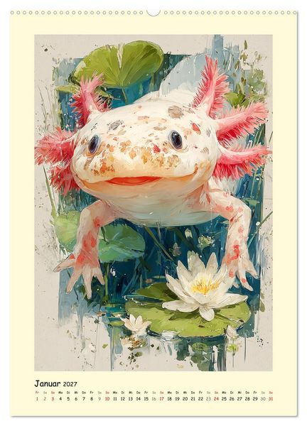 Produktbild: Axolotl im Licht. Lurche zwischen Bl&uuml;ten, Pflanzen und Fantasie (hochwertiger Premium Wandkalender 2027 DIN A2 hoch), Kunstdruck in Hochglanz