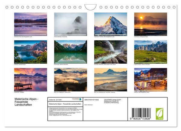 Produktbild: Malerische Alpen - Fesselnde Landschaften (Wandkalender 2026 DIN A4 quer), CALVENDO Monatskalender