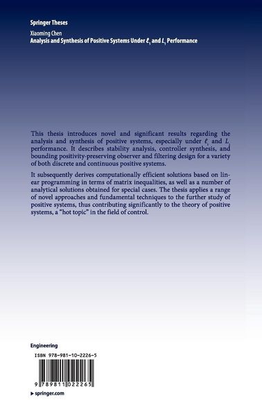 Produktbild: Analysis and Synthesis of Positive Systems Under ℓ1 and L1 Performance