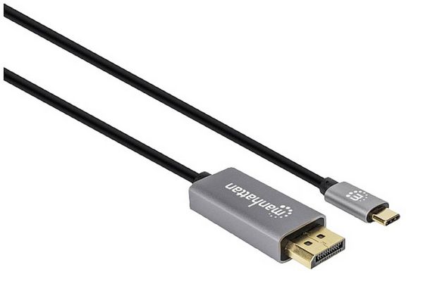 Produktbild: Manhattan DisplayPort / USB-C&reg; Anschlusskabel DisplayPort Stecker, USB-C&reg; Stecker 3.00 m Grau, Schwarz 354851 dreifach geschirmt, vergoldete Steckko